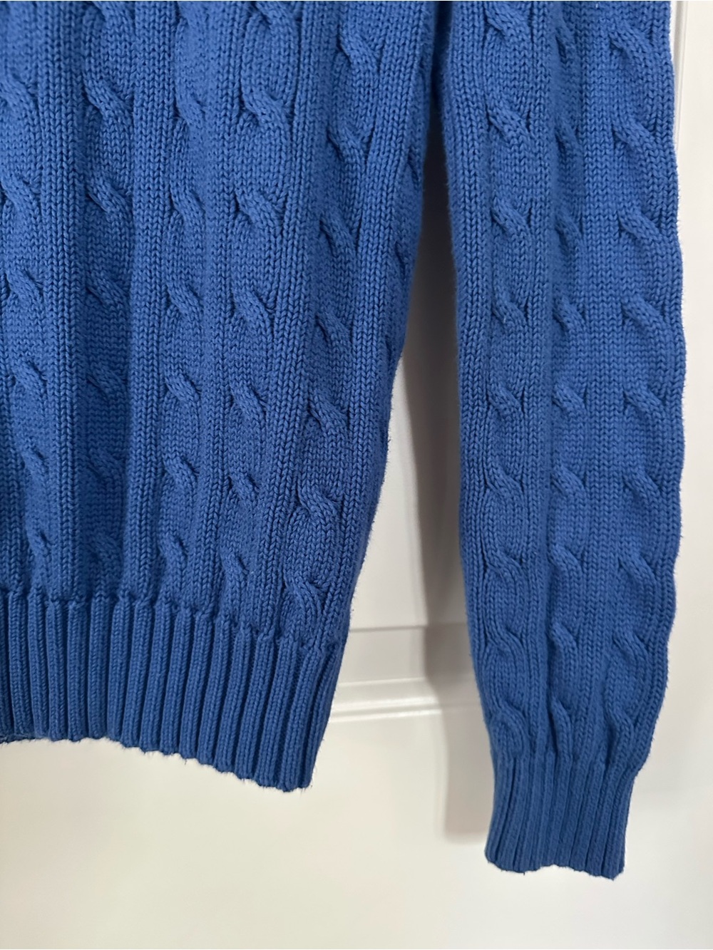 Ralph Lauren Sport Blue Cable Knit V-Neck Sweater Medium Cotton - Picture 3 of 5